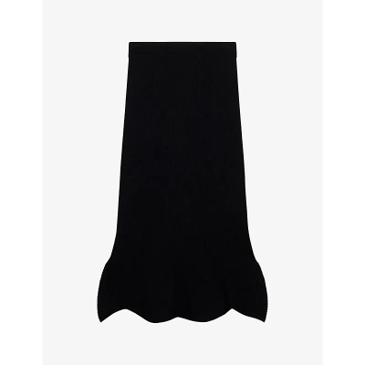 Ted Baker Womens Black Velenaa Curved-hem High-rise Stretch-knit Midi Skirt