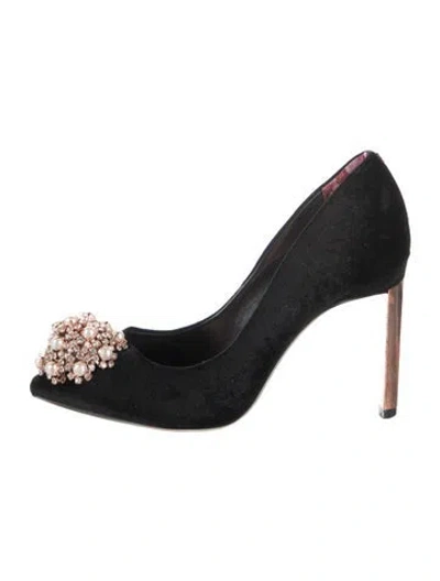 Pre-owned Ted Baker Velvet Crystal Embellishments Pumps In Black