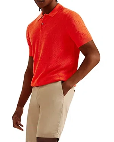 Ted Baker Ventar Textured Short Sleeve Polo Sweater In Bright Orange