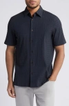 Ted Baker Verdon Relaxed Fit Solid Short Sleeve Cotton Seersucker Button-up Shirt In Black