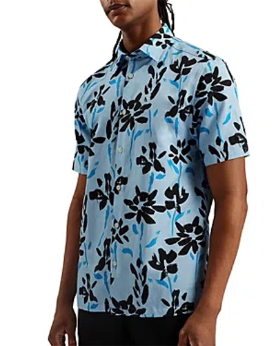 Ted Baker Verzee Abstract Floral Regular Fit Button Down Shirt In Sky-blue