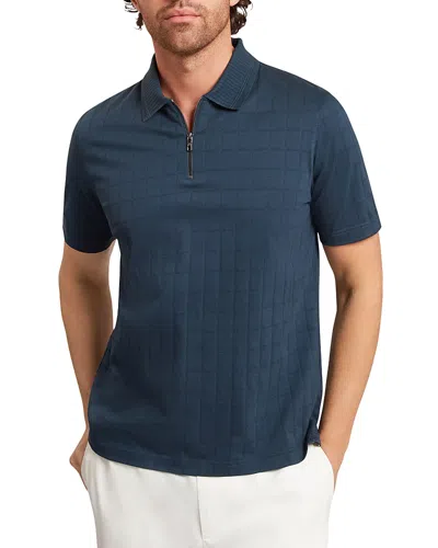 Ted Baker Victor Square Jacquard Zip Polo Shirt In Blue