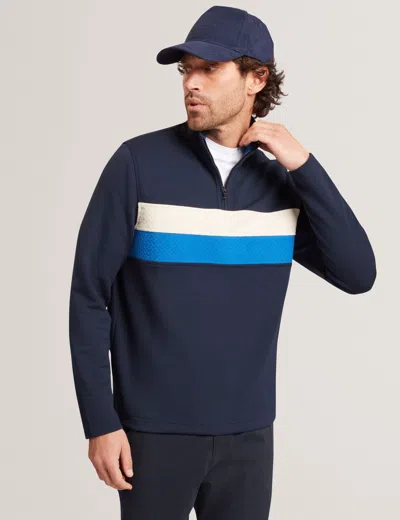 Ted Baker Viktoro Stripe Panel Zip Neck Sweatshirt In Navy