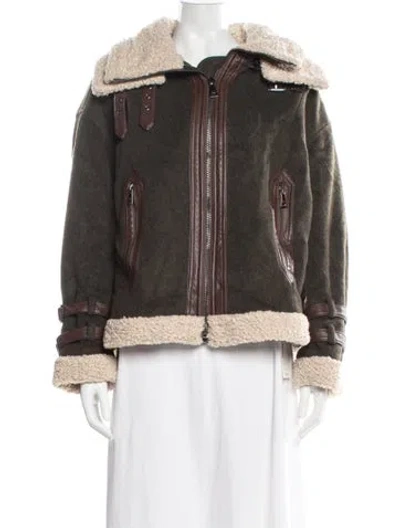 Pre-owned Ted Baker Virgin Wool Biker Jacket In Brown