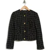 Ted Baker Viv Crewneck Tweed Crop Jacket In Black