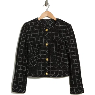 Ted Baker Viv Crewneck Tweed Crop Jacket In Black
