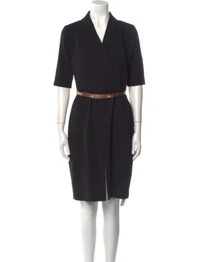 Pre-owned Ted Baker V-neck Knee-length Dress In Black