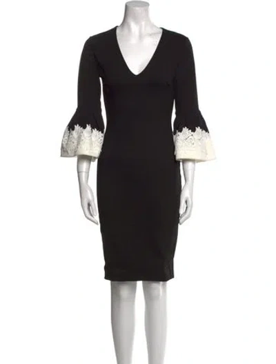 Pre-owned Ted Baker V-neck Knee-length Dress In Black