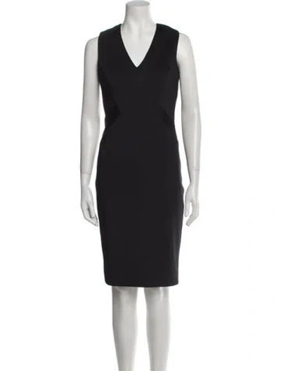Pre-owned Ted Baker V-neck Knee-length Dress In Black