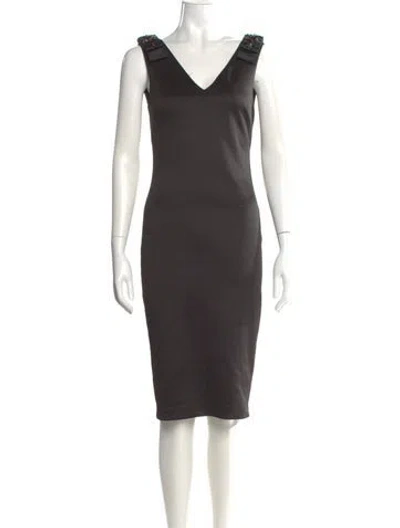 Pre-owned Ted Baker V-neck Knee-length Dress In Black