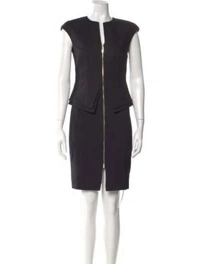 Pre-owned Ted Baker V-neck Knee-length Dress In Black