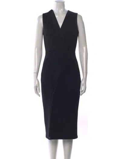 Pre-owned Ted Baker V-neck Knee-length Dress In Black