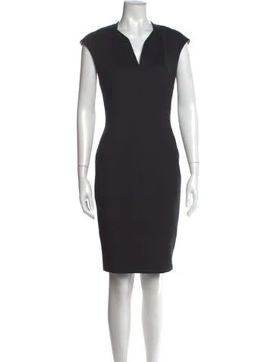 Pre-owned Ted Baker V-neck Knee-length Dress In Black