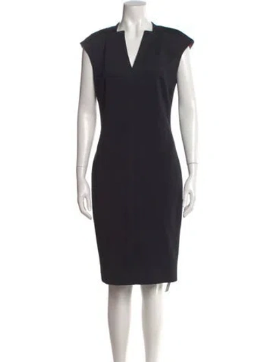 Pre-owned Ted Baker V-neck Knee-length Dress In Black