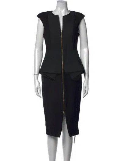 Pre-owned Ted Baker V-neck Knee-length Dress In Black