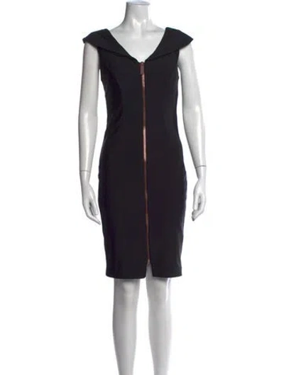 Pre-owned Ted Baker V-neck Knee-length Dress In Black