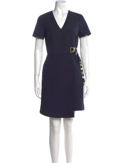 Pre-owned Ted Baker V-neck Knee-length Dress In Blue