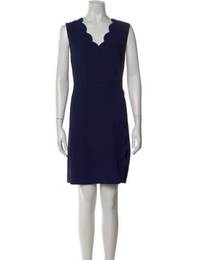 Pre-owned Ted Baker V-neck Knee-length Dress In Blue