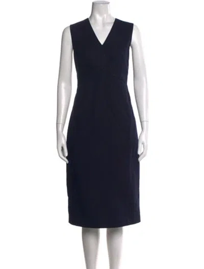 Pre-owned Ted Baker V-neck Knee-length Dress In Blue