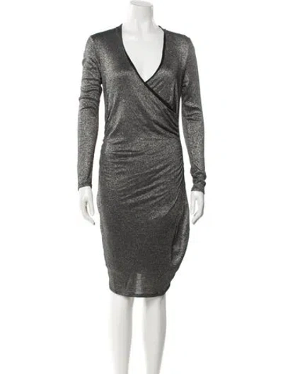 Pre-owned Ted Baker V-neck Knee-length Dress In Gray