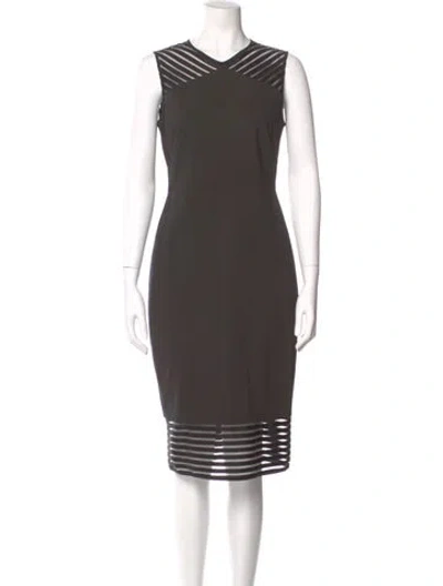 Pre-owned Ted Baker V-neck Knee-length Dress In Gray