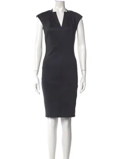 Pre-owned Ted Baker V-neck Knee-length Dress In Gray