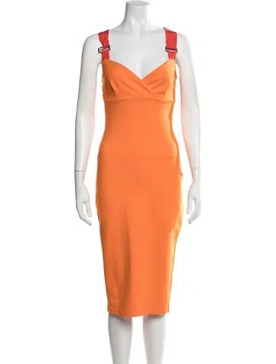 Pre-owned Ted Baker V-neck Knee-length Dress In Orange