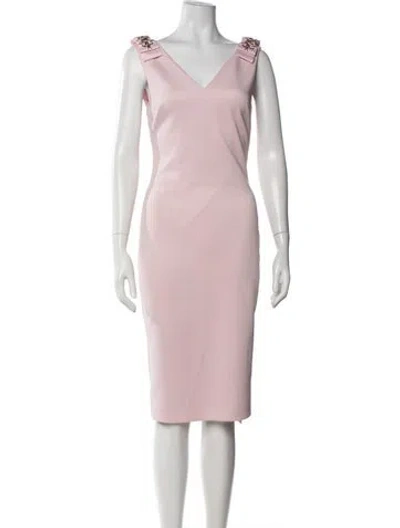 Pre-owned Ted Baker V-neck Knee-length Dress In Pink