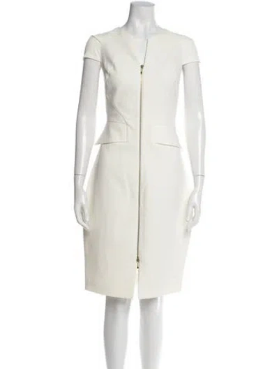 Pre-owned Ted Baker V-neck Knee-length Dress In White