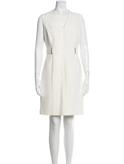 Pre-owned Ted Baker V-neck Knee-length Dress In White