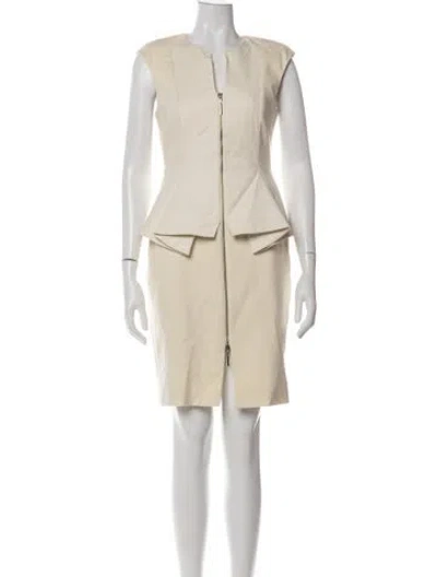 Pre-owned Ted Baker V-neck Knee-length Dress In White