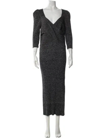 Pre-owned Ted Baker V-neck Long Dress In Black