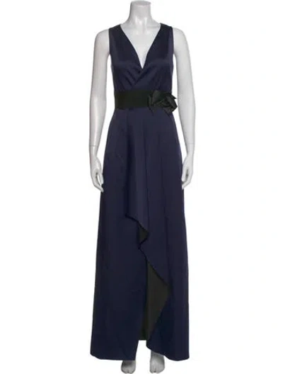 Pre-owned Ted Baker V-neck Long Dress In Blue