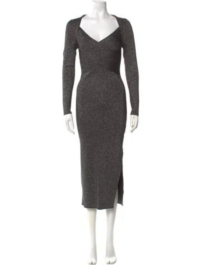 Pre-owned Ted Baker V-neck Long Dress In Gray
