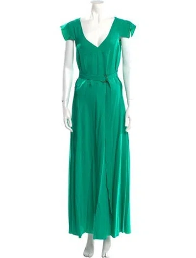 Pre-owned Ted Baker V-neck Long Dress In Green