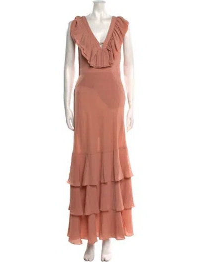 Pre-owned Ted Baker V-neck Long Dress In Neutral