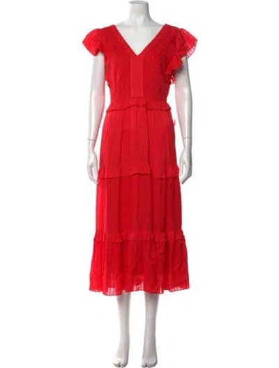 Pre-owned Ted Baker V-neck Long Dress In Red