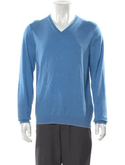 Pre-owned Ted Baker V-neck Long Sleeve Pullover In Blue