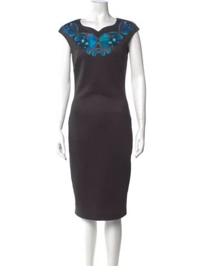 Pre-owned Ted Baker V-neck Midi Length Dress In Black
