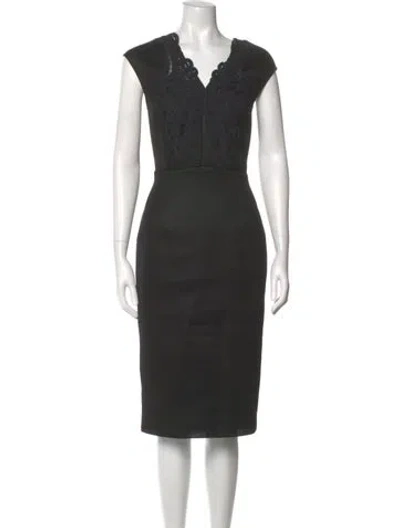 Pre-owned Ted Baker V-neck Midi Length Dress In Black