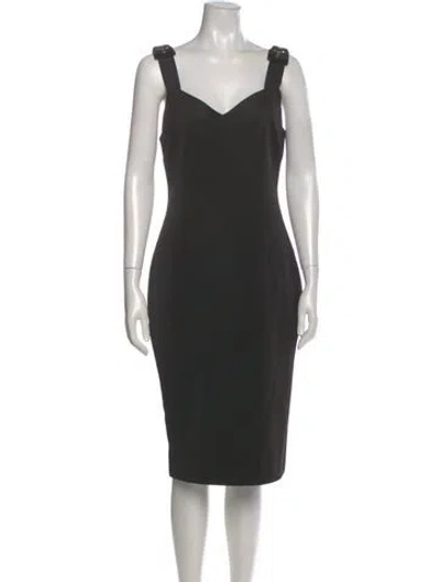 Pre-owned Ted Baker V-neck Midi Length Dress In Black