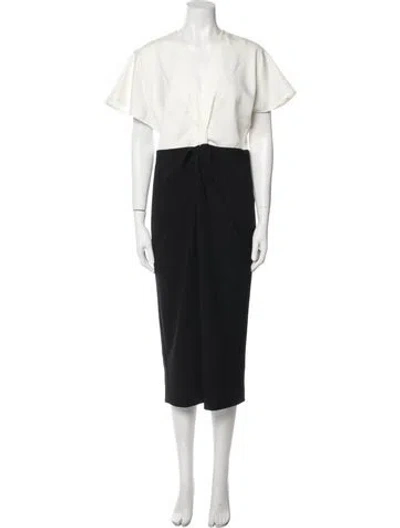 Pre-owned Ted Baker V-neck Midi Length Dress In Black