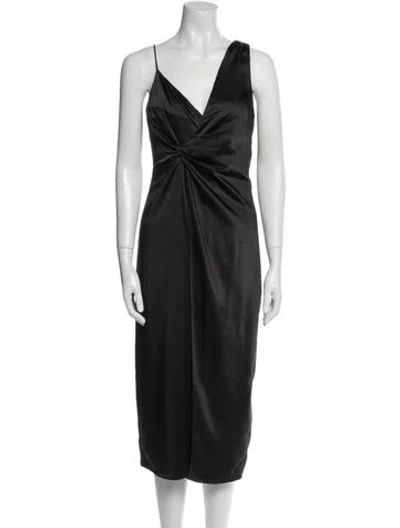 Pre-owned Ted Baker V-neck Midi Length Dress In Black