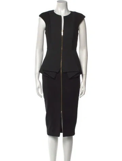 Pre-owned Ted Baker V-neck Midi Length Dress In Black