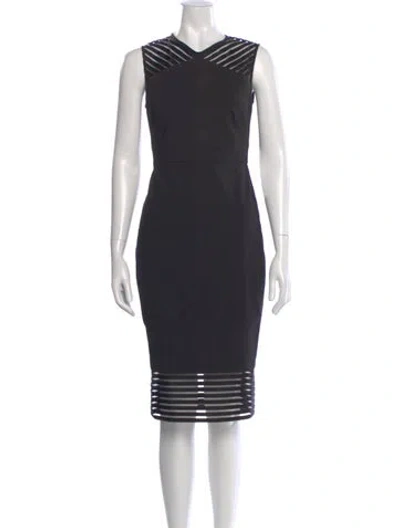 Pre-owned Ted Baker V-neck Midi Length Dress In Black