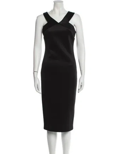 Pre-owned Ted Baker V-neck Midi Length Dress In Black
