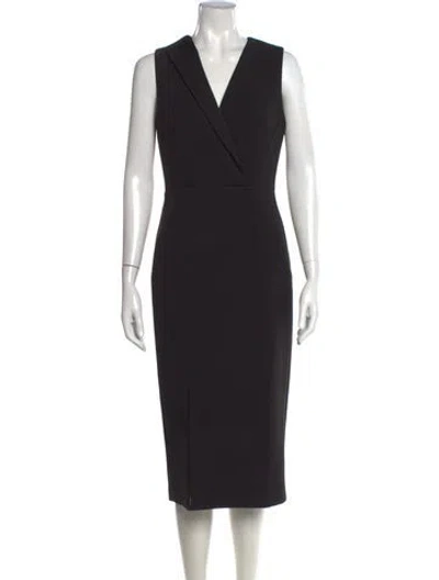 Pre-owned Ted Baker V-neck Midi Length Dress In Black