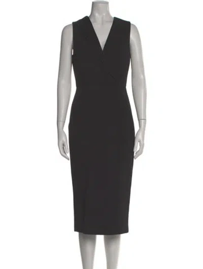 Pre-owned Ted Baker V-neck Midi Length Dress In Black