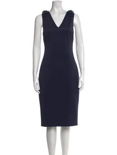 Pre-owned Ted Baker V-neck Midi Length Dress In Blue