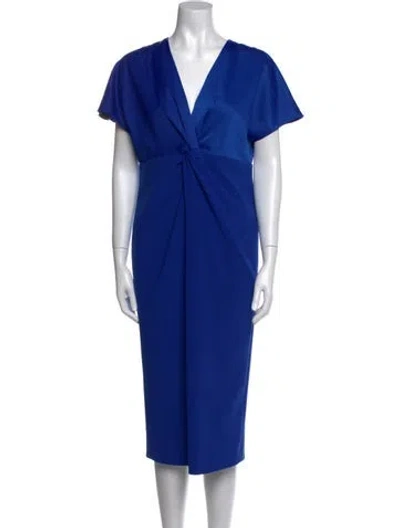 Pre-owned Ted Baker V-neck Midi Length Dress In Blue